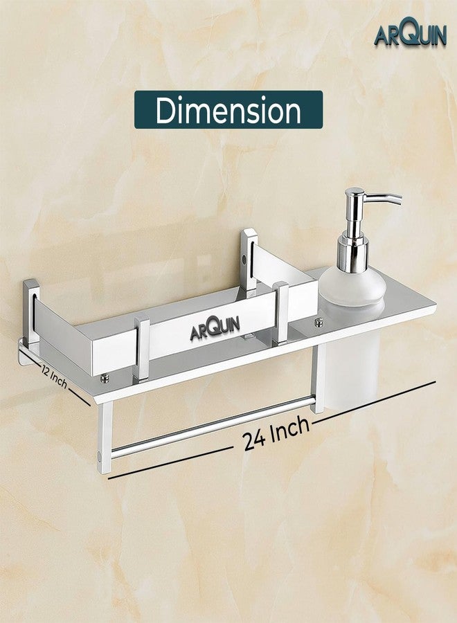 ARQUIN Shelf for Bathroom | Bathroom Accessories Set | 304 Grade Stainless Steel 3 in 1 Multipurpose Bathroom Shelf/Rack/Towel Hanger/Liquid Soap Dispenser/Shampoo/Gel Dispenser Holder - Image 3